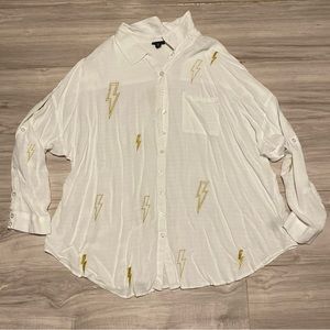 DROP SHOULDER BUTTON-FRONT TOP - LIGHTNING WHITE